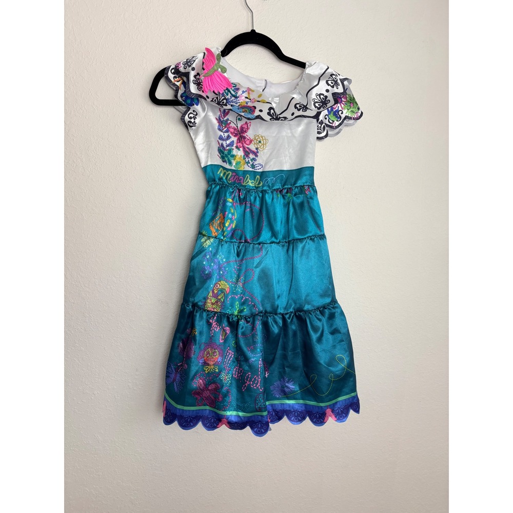 Disney Encanto Mirabel Costume Dress Size 4-6X Teal White Excellent Butterfly